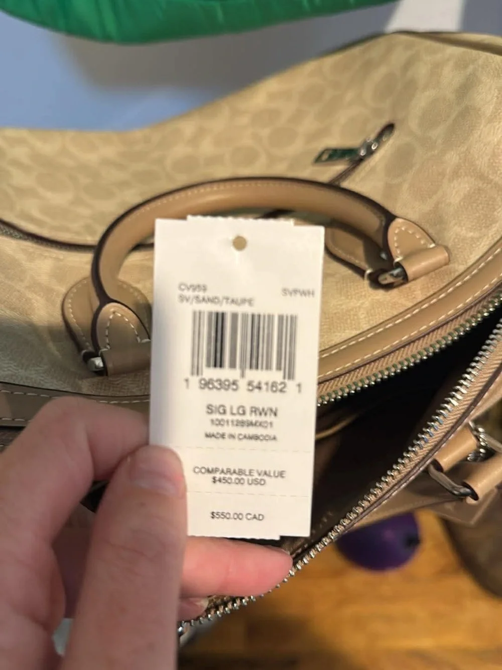 Coach Beige Signature Satchel with Pearl and Cherry Charm